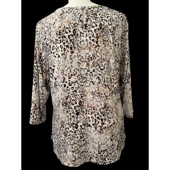 Calvin Klein PLUS 3X Wrap Knit Animal Print 3/4 Sleeve Stretchy Soft Flowy Tunic - Picture 3 of 7